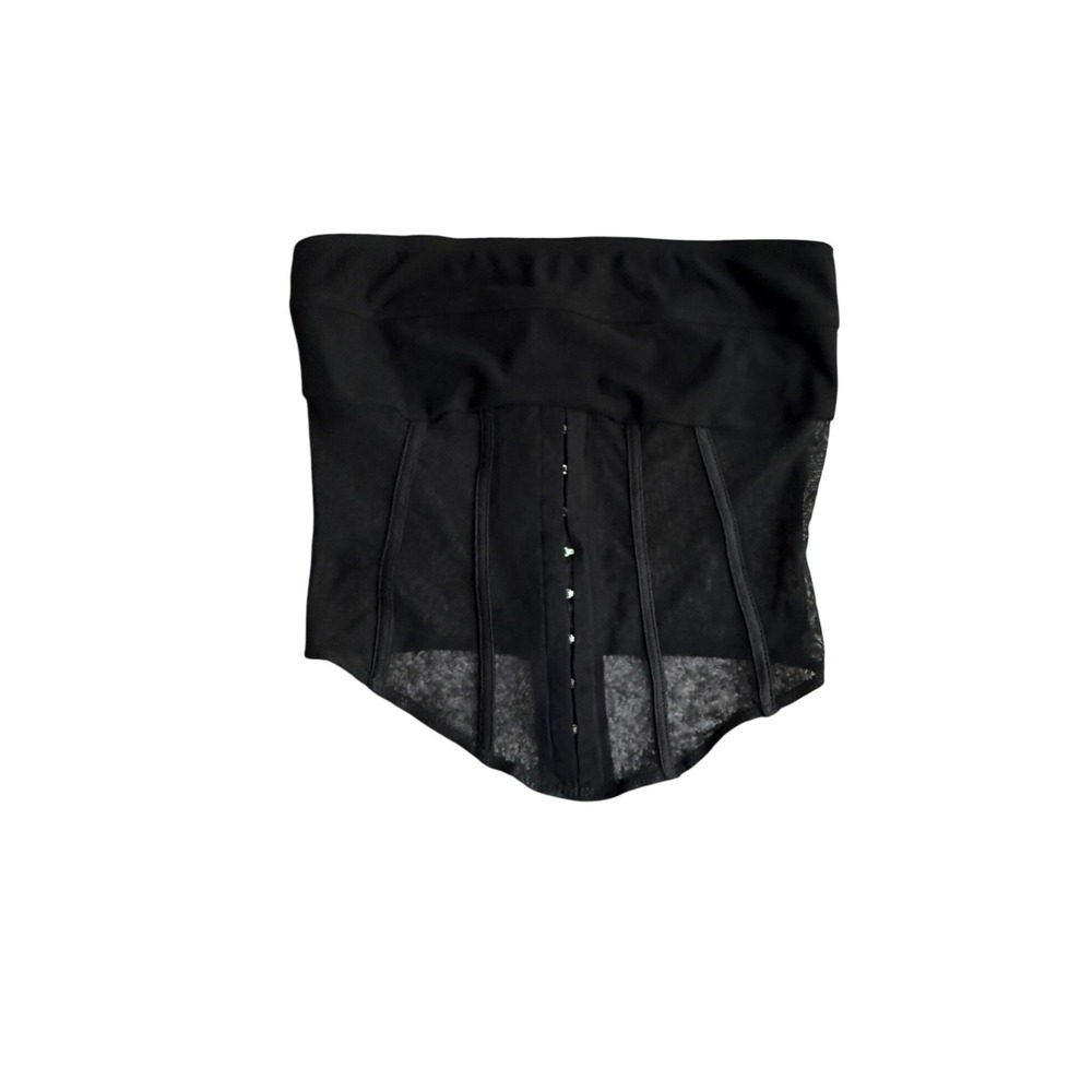 Black Mesh‎ Corset Tube Top Strapless Sheer Boned Hook Eye Zip Back XS S